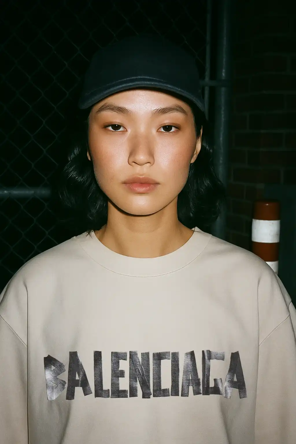 AI Photoshoot Recipe: Night Flash Portrait, Fence and Brick