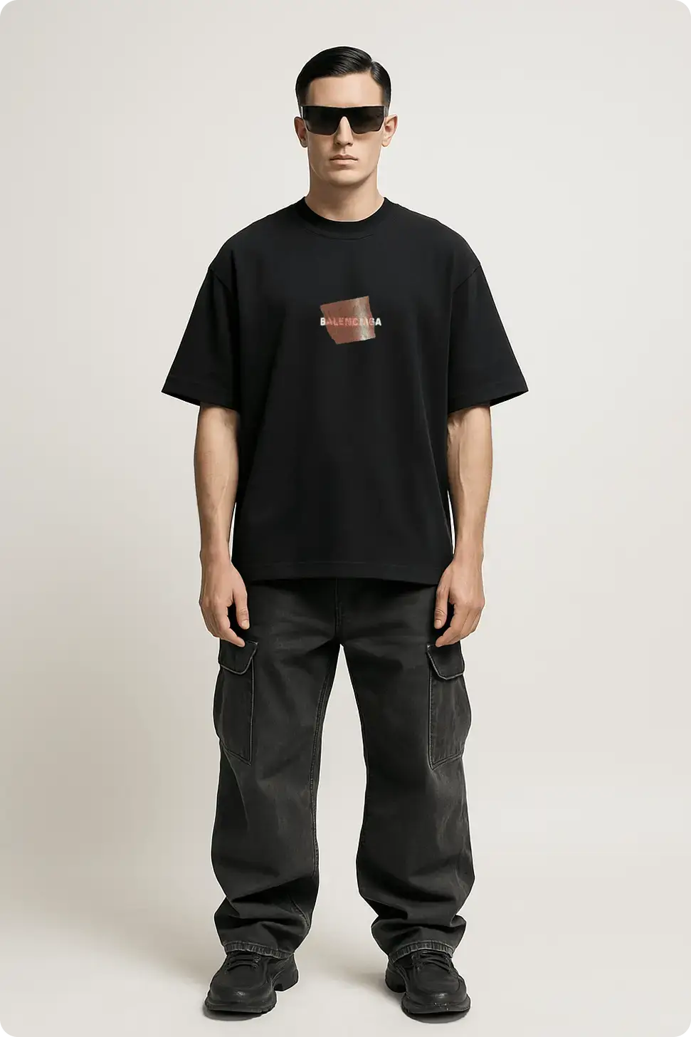 Mockup31 - Mock It AI ai caucasian male model wearing a black tshirt and sunglasses mockup