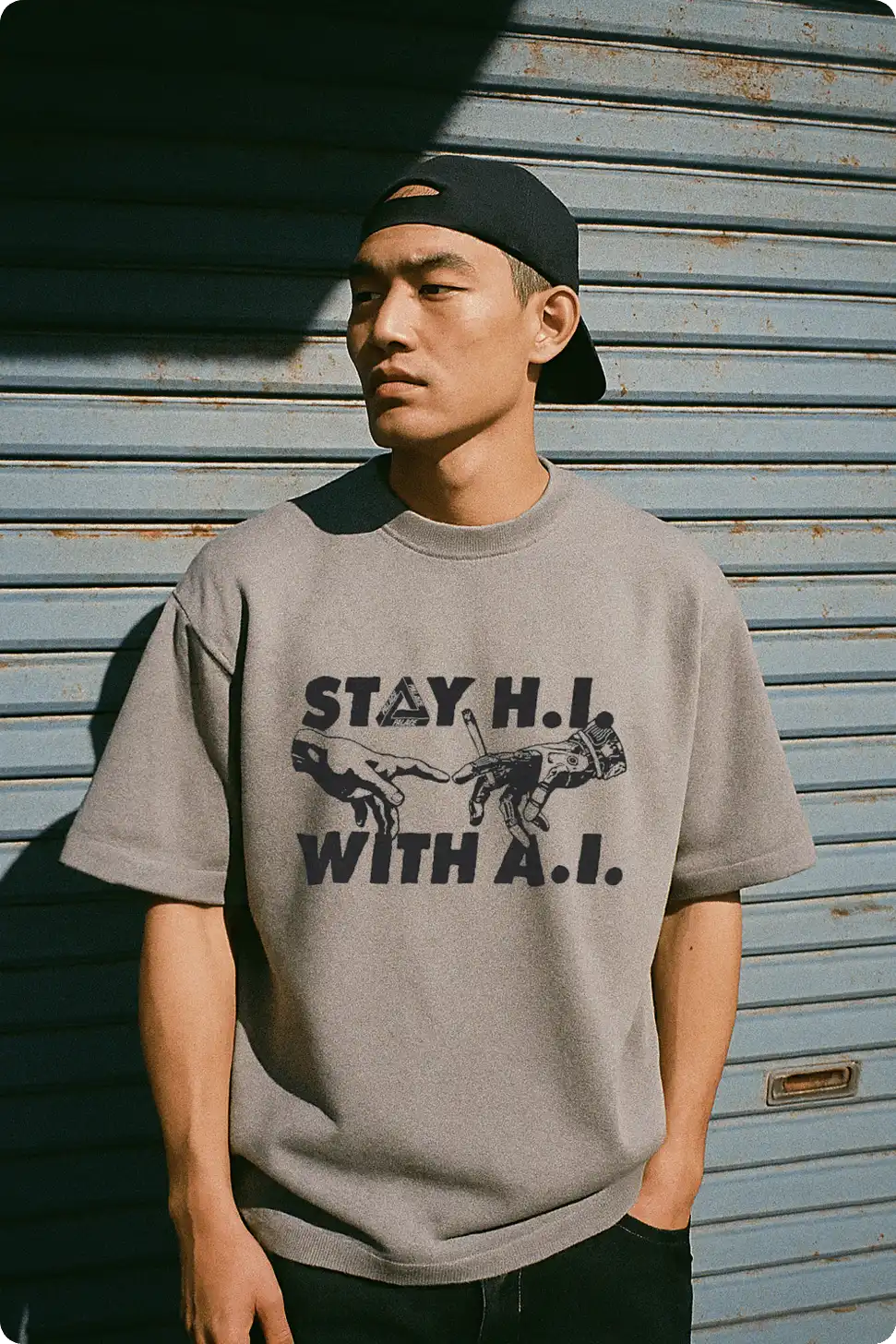 Mockup90 - Mock It AI ai asian male model wearing a grey tshirt mockup