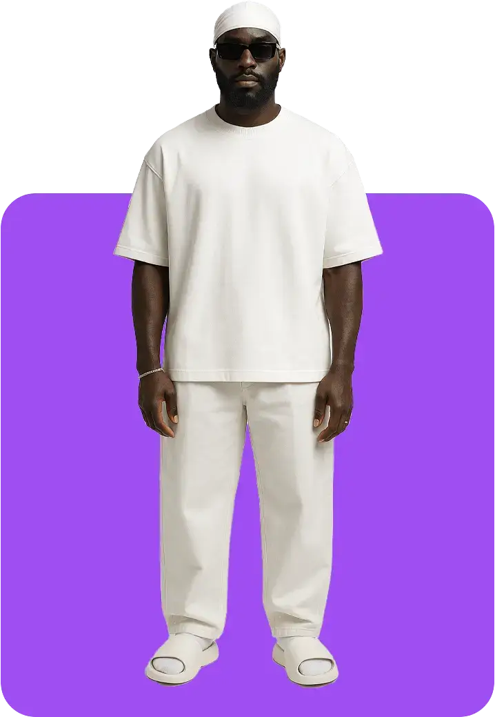 ai african male model wearing a t-shirt and pants mockup