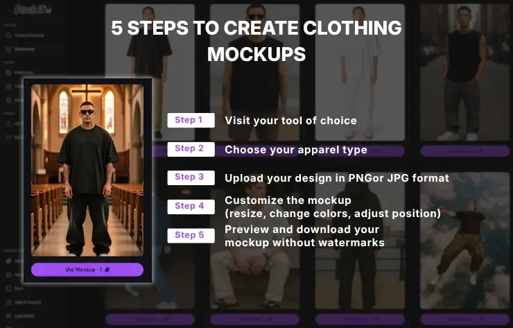 Man wearing a black hoodie in a church setting, clothing mockup step 1.