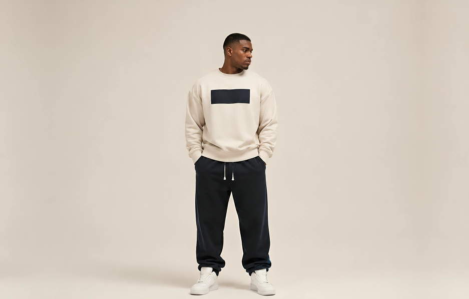 Negative space box logo sweatshirt designs