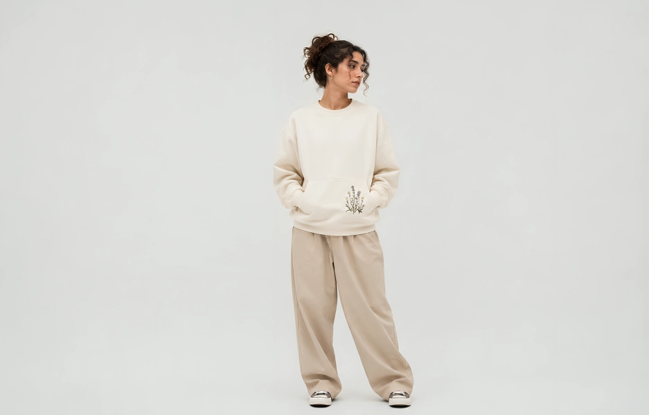Floral pocket embroidery sweatshirt designs