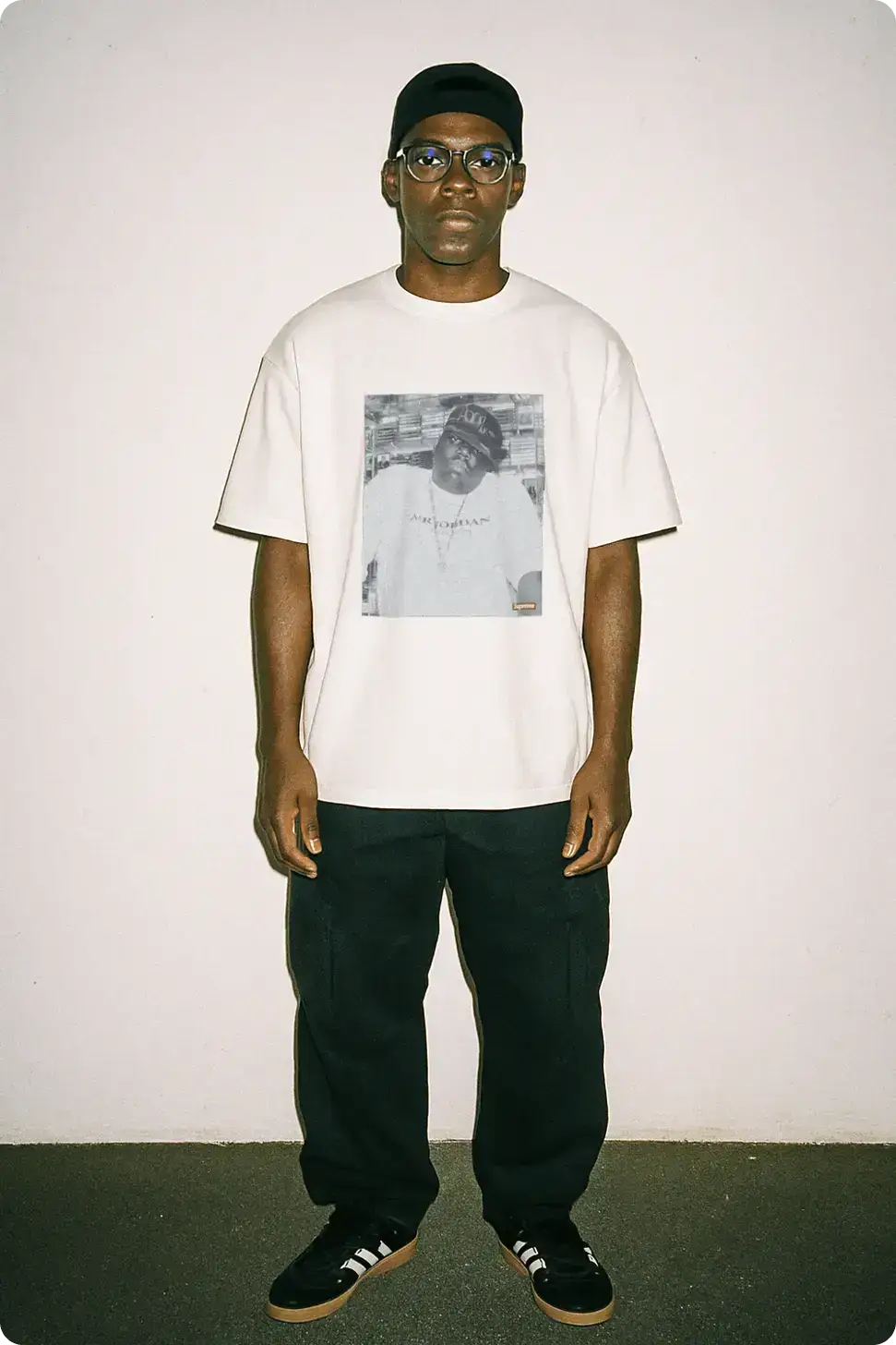 White graphic t-shirt full body fashion mockup