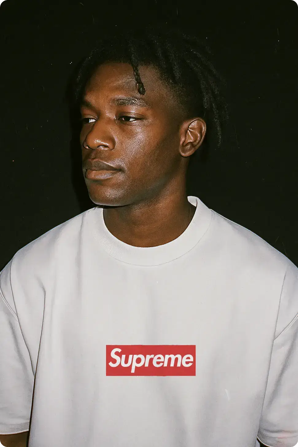 White Supreme sweatshirt fashion mockup portrait