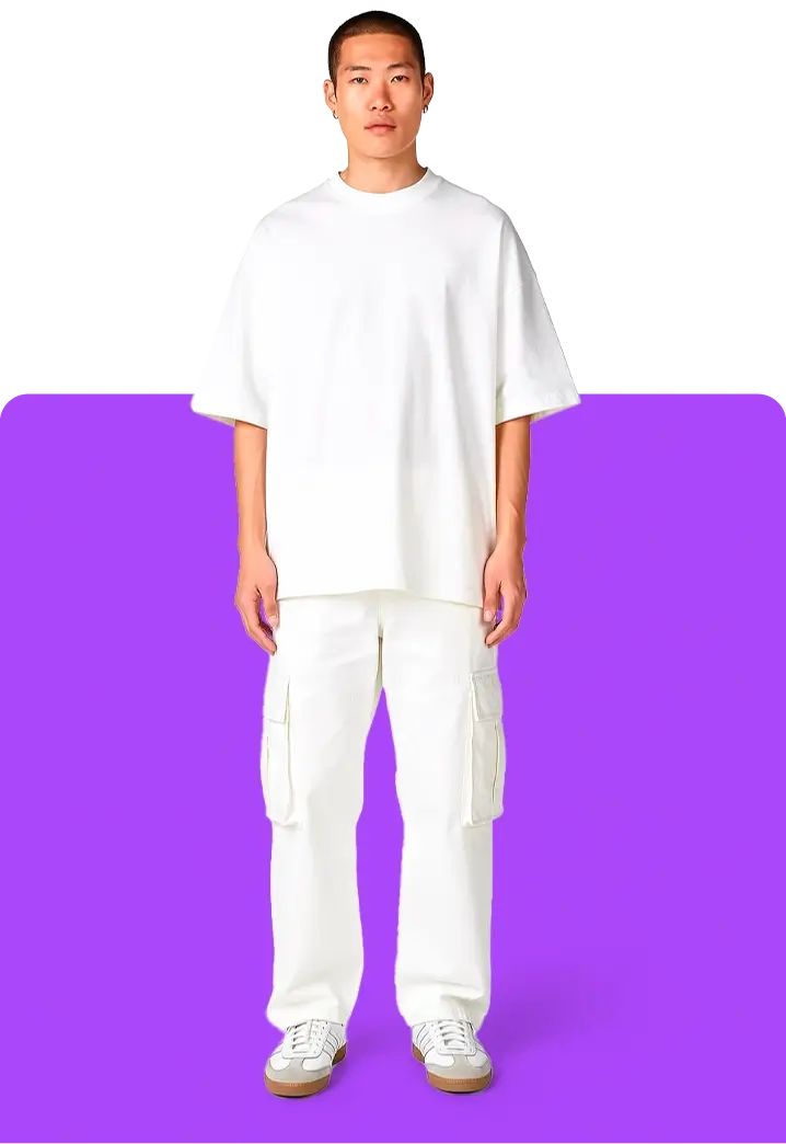 Dress your model step showing white pants and t-shirt
